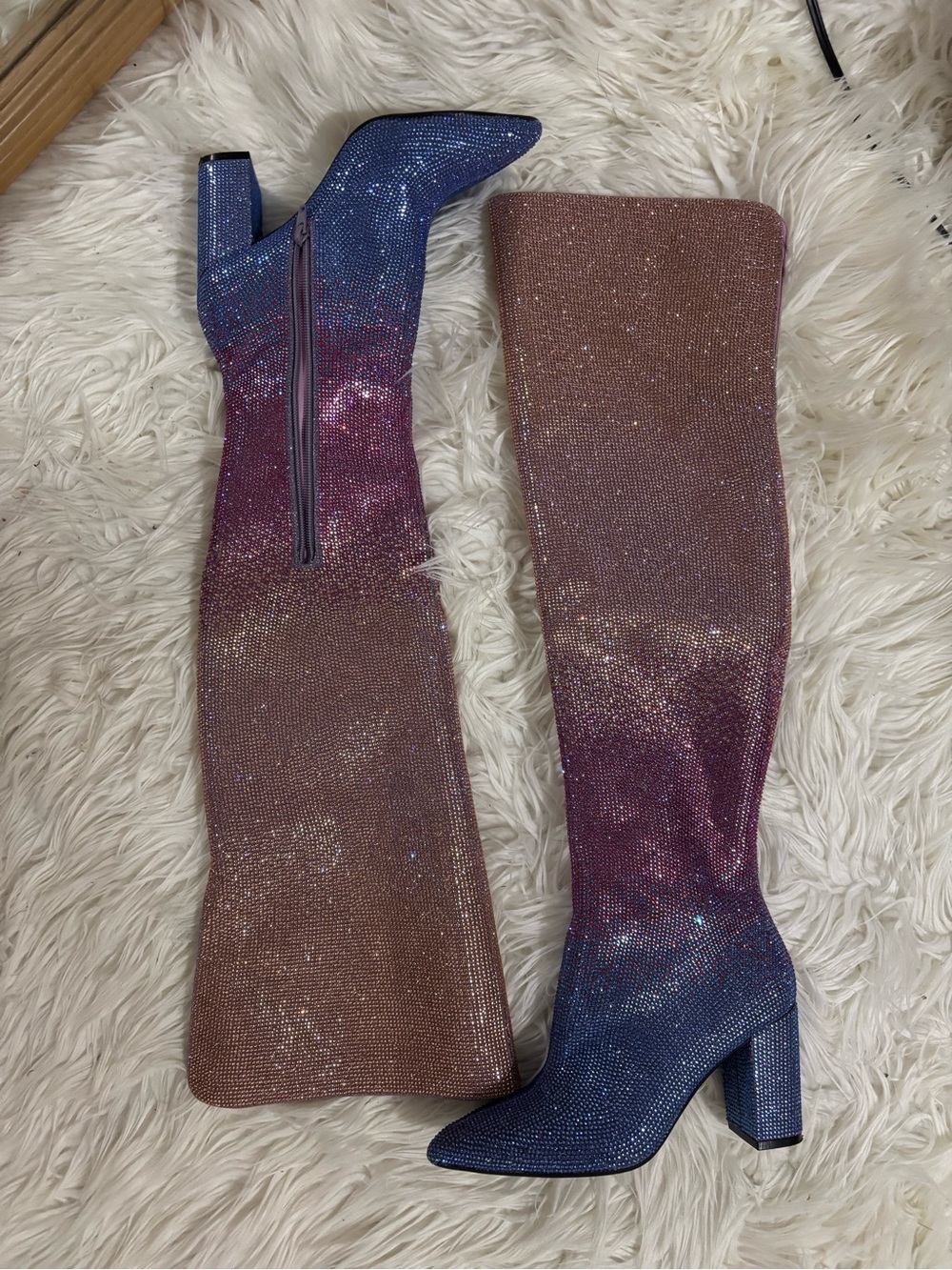 Gianni Bini Sparkle Ombre Over-the-Knee Boots — Blue to Pink/Bronze